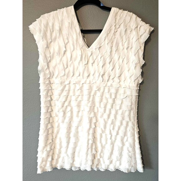 Jennie & Marlis Woman V Neck White Ruffled Sleeveless Top Stretchy XL - Picture 2 of 8